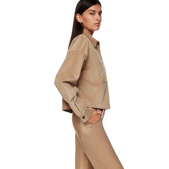 Aritzia Babaton Graydon Corduroy Shirt M Button Up Cropped Camel Tan Long Sleeve - Picture 16 of 16